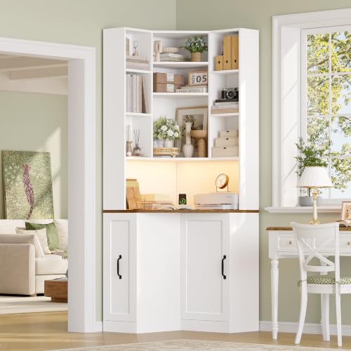 71.3" Corner Bookshelf, 7-Tier Bookshelf and Bookcase, White, view 4