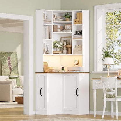 71.3" Corner Bookshelf, 7-Tier Bookshelf and Bookcase, White, view 4