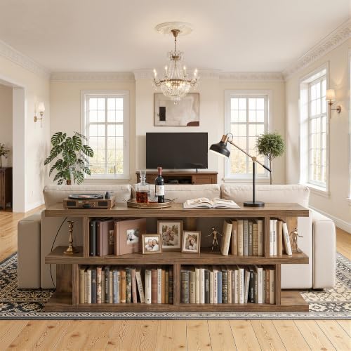 63" Low Bookcase Long Bookshelf, Wide Storage Shelves, Rustic Brown, view 2
