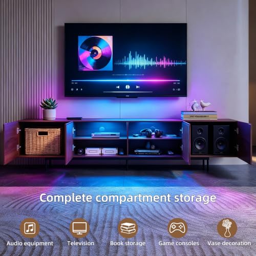 Mid Century Modern TV Stand for 80+ Inch TVs, 94.48" Walnut Console with Ample Storage – Stylish Entertainment Center for Living Room or Bedroom