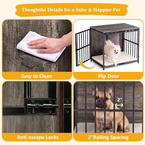 Heavy-Duty Dog Crate Furniture, 27 IN Wooden Dog Kennel with Flip-Up Door, view 6