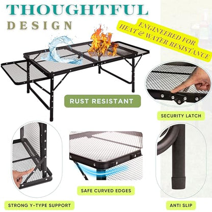 Folding Table w/ Carry Bag, Paper Towel Holder, Garbage Holder, Wing Panels, 3x2 FT Foldable Table for Portable Grill, Picnic, Outdoor, Beach, Small Folding Table Adjustable Height,Camping Table, BBQ