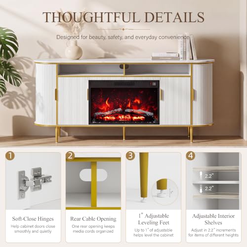 68" TV Stand with Fireplace for TVs up to 75 Inches, view 6