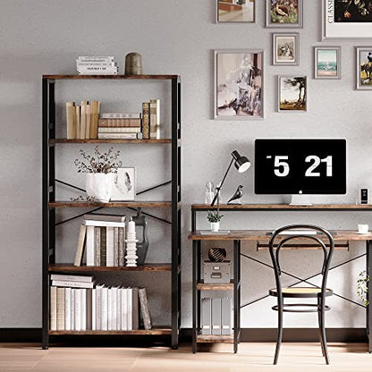 Bookshelves and Bookcases, 31.5in Wide Shelf 5-Tier Ladder Shelf 110lbs/shelf Vintage Industrial Style Bookcase for Bedroom Living Room Home, Vintage Brown