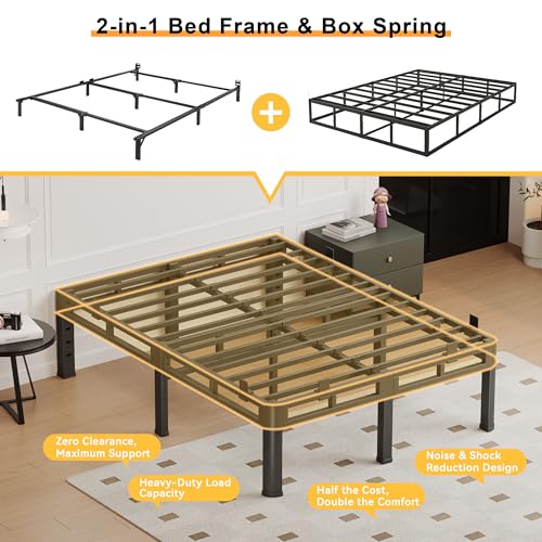 Bed Frame Full Size,18 Inch Metal Heavy Duty Double Layer Platform Black, view 7