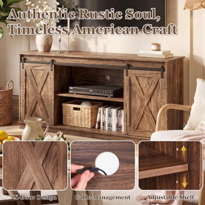 Farmhouse TV Stand for 65 Inch TV, Tall Entertainment Center, Rustic Brown, view 6