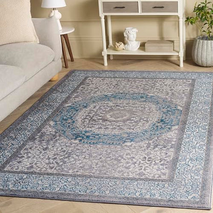 SAFAVIEH Sofia Collection Area Rug - 5'1" x 7'7", Light Grey & Blue, Vintage Oriental Distressed Design, Non-Shedding & Easy Care, Ideal for High Traffic Areas in Living Room, Bedroom (SOF365A)
