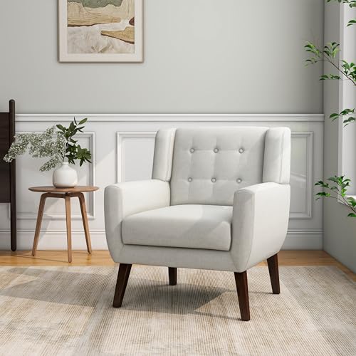 Mid-Century Modern Linen Blend Accent Chair, Beige, Set of 2