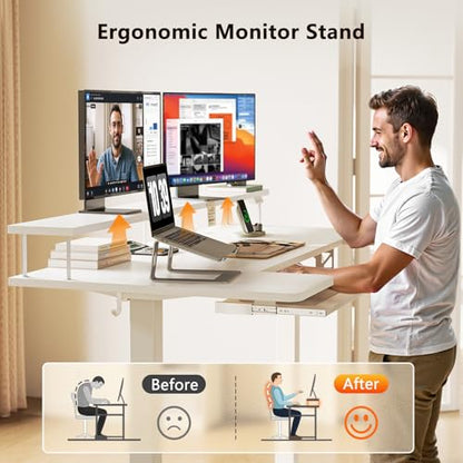 55 Inch U Shaped Electric Standing Desk with Keyboard Tray, White, view 7