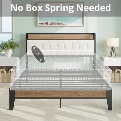 Queen Bed Frames, Storage Headboard with Charging Station, Solid and Stable, view 7