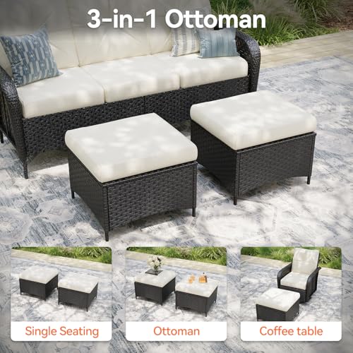 10-Piece Patio Furniture Set with 44'' Fire Pit Table, Luxury Outdoor Patio Furniture Set with 360° Swivel Chairs, Patio Conversation Set for Backyard, Poolside & Garden, Black/Beige