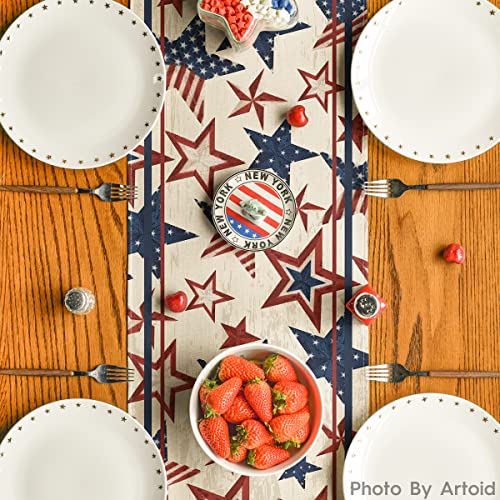 The Stars and Stripes Patriotic 4th of July Table Runner, Memorial Day Kitchen Dining Table Decoration for Home Party Decor 13x72 Inch