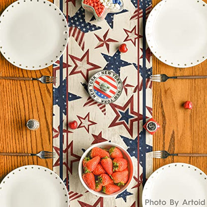 The Stars and Stripes Patriotic 4th of July Table Runner, Memorial Day Kitchen Dining Table Decoration for Home Party Decor 13x72 Inch