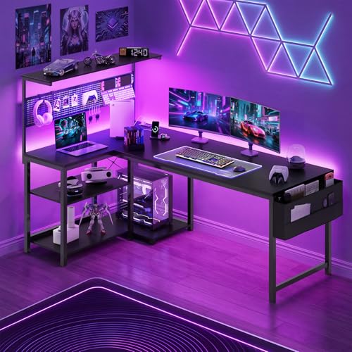55in L Shaped Gaming Desk with Pegboard & Shelf & Storage Bag, Black, view 3