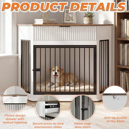44.6'' Corner Dog Crate Furniture with Fluted Drawer, view 4