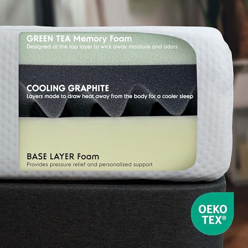 Green Tea Twin Mattress 8 Inch - Cooling Graphite Memory Foam Twin Mattress for Kids, Fiberglass Free Pressure Relief Supportive Bed in A Box, CertiPur-US Certified