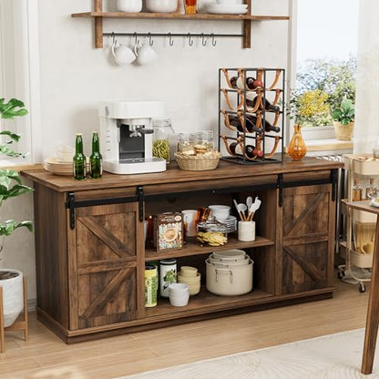 Farmhouse Sideboard Buffet Cabinet, Coffee Bar Storage with Sliding Barn Doors, view 2