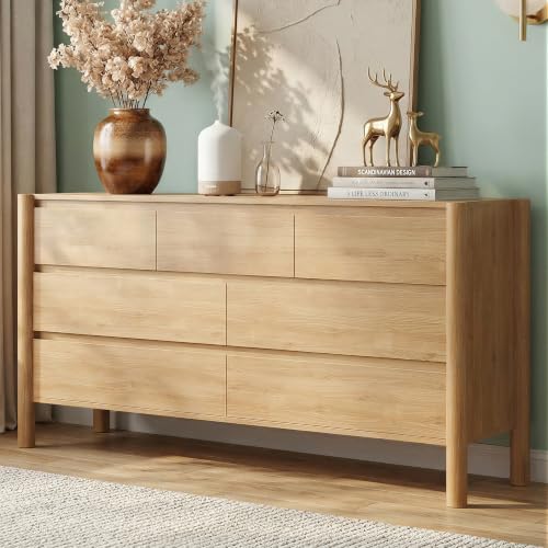 51.1" Wide Oak 7 Drawer Dresser for Bedroom with Solid Wood Legs, view 2