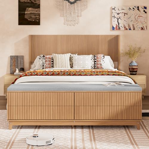 Fluted King Bed Frame with headboard and Storage Bench, view 4