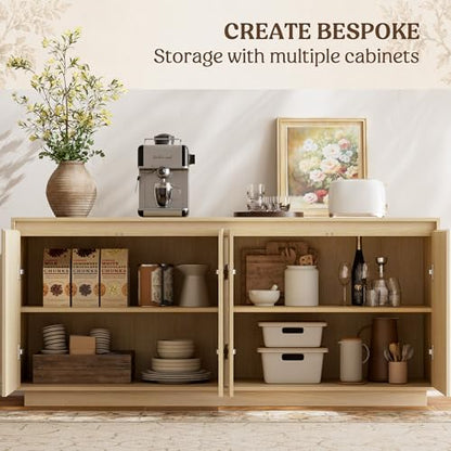 63" Fluted Buffet Cabinet Sideboard with Storage Credenza 4 Doors Wood Modern, view 5