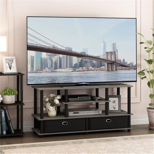 JAYA Large Stand for up to 55-Inch TV, French Oak, 47. 63(W) x 15. 55(H) x 22. 79(D) Inches., Grey/Black