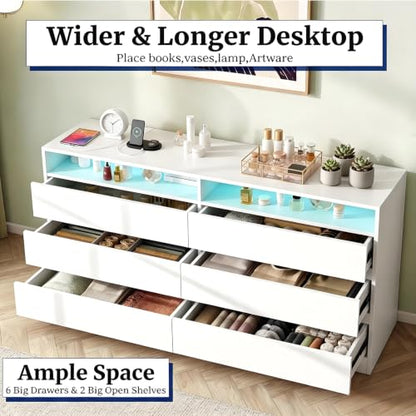Premium 6 Drawers 2 Shelves 47"L White Dresser for Bedroom with RGB Lights, view 6
