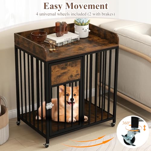 Dog Crate Furniture with Wheels, 33-inch Tall Dog Kennel Furniture, view 7