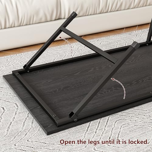 Black Coffee Table Foldable,Center Tables Modern Style, Industrial Wood Tabletop and Metal Frame, Accent Furniture for Home Office, Living Room,End Table,Tea Table, No Assembly