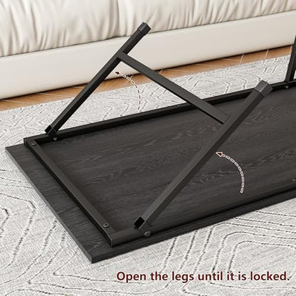 Black Coffee Table Foldable,Center Tables Modern Style, Industrial Wood Tabletop and Metal Frame, Accent Furniture for Home Office, Living Room,End Table,Tea Table, No Assembly