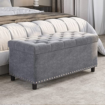 Storage Ottoman, Tufted Ottoman with Close Hinge, Foot Rest for Living Room (Gray, 31 inch)