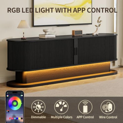70" Fluted TV Stand with Power Outlet for TVs up to 80", view 4