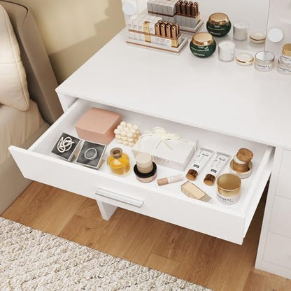 Vanity Desk with Mirror and Lights, Makeup Vanity with 4 Drawers, view 7