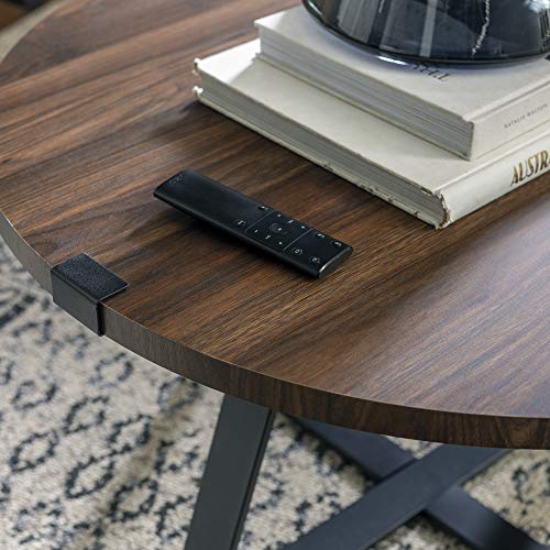 Anastasia Modern Metal Wrap X Base Coffee Table, 30 Inch, Dark Walnut and Black
