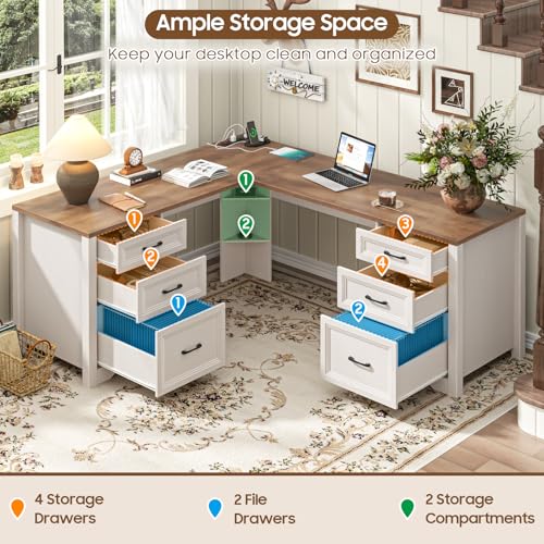 Wood L Shaped Executive Desk with 6 Drawers, view 4