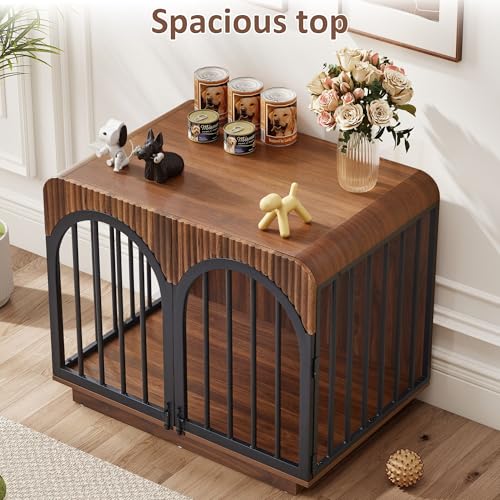31" Fluted Wooden Large Dog Crate Furniture for Medium Small Dog, view 7
