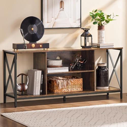 Yaheetech TV Stand for TVs up to 65 Inches, Console Table with Shelves, Farmhouse Media Entertainment Center for Living Room, Rustic Brown