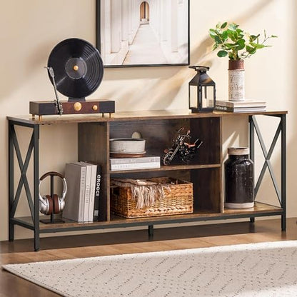 Yaheetech TV Stand for TVs up to 65 Inches, Console Table with Shelves, Farmhouse Media Entertainment Center for Living Room, Rustic Brown