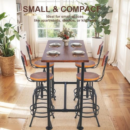 3 Pieces Industrial Dining Table with Set of 4 Bar Stools for Home Office Rustic Rectangular Bar Table with Chairs for Kitchen Meeting Room