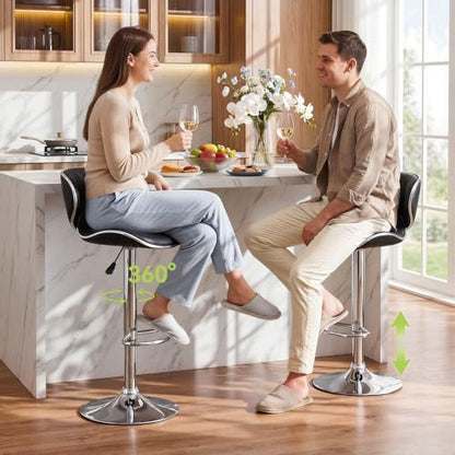 PU Leather Adjustable Bar Stools, Modern Swivel Airlift Barstools with Back, Armless Counter Height Chairs for Kitchen Dining Pub Cafe Set of 2 (Black)