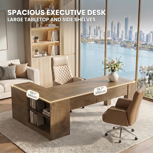 78.7" L Shaped Office Desk with Drawers, view 7