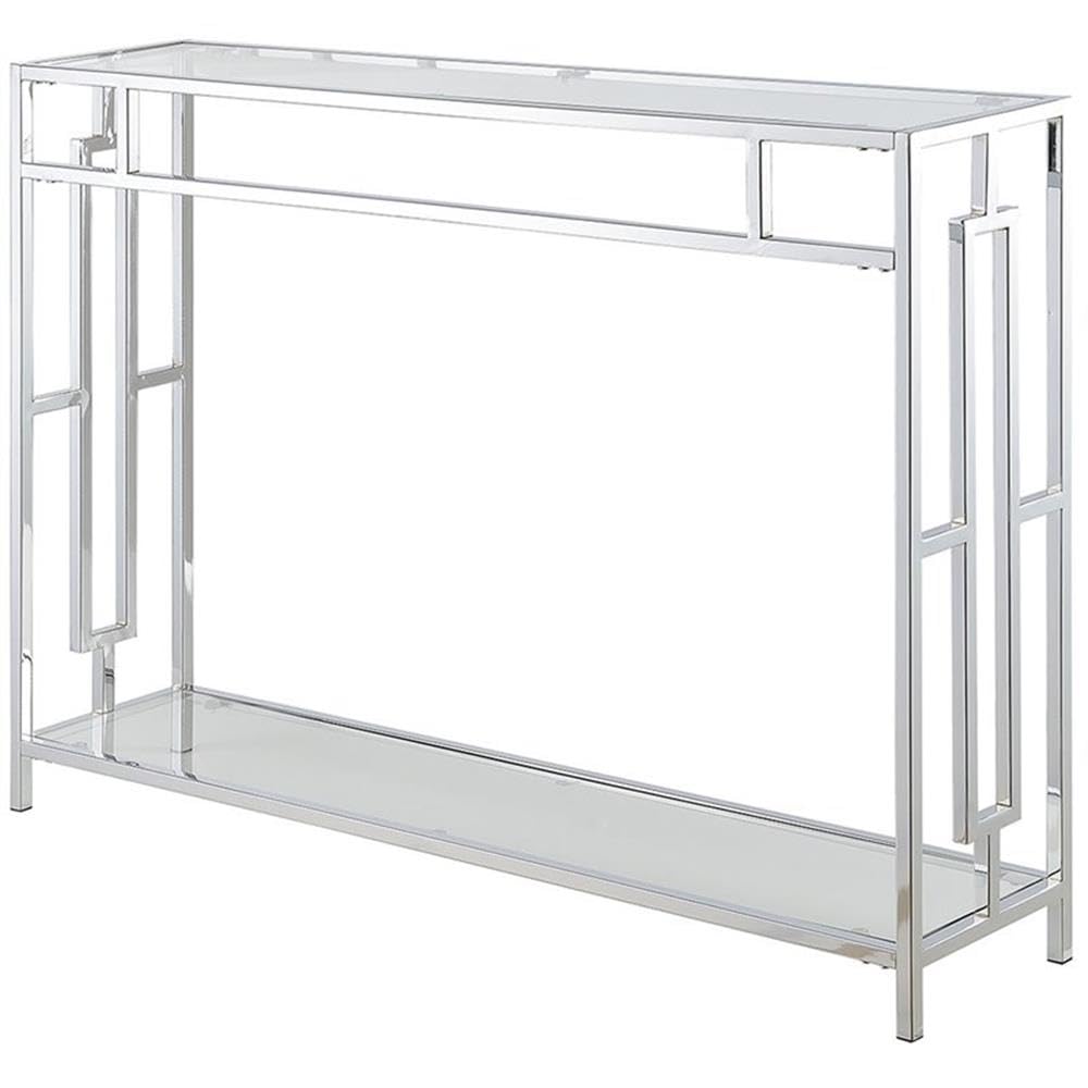 Town Square Chrome Console Table 42" - Contemporary Modern Sofa Table with Storage Shelf, Narrow Entryway Hall Table for Living Room, Bedroom, Bathroom, Glass/Chrome