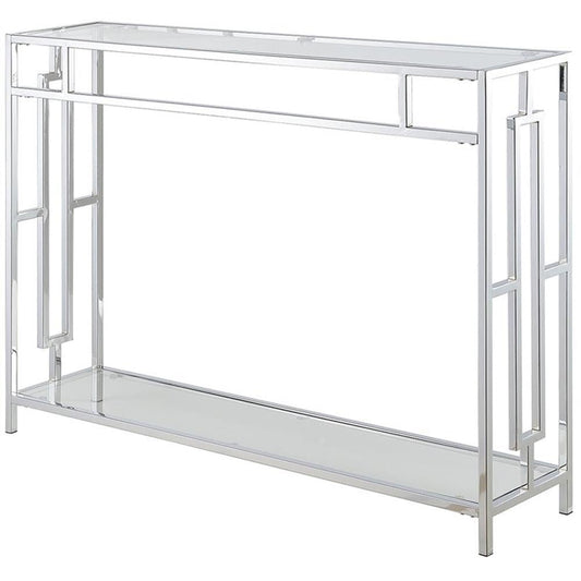 Town Square Chrome Console Table 42" - Contemporary Modern Sofa Table with Storage Shelf, Narrow Entryway Hall Table for Living Room, Bedroom, Bathroom, Glass/Chrome