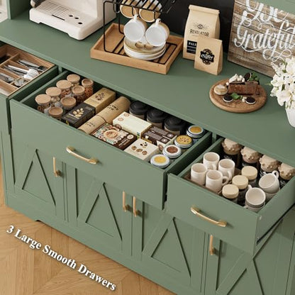 71" Tall Kitchen Pantry Storage Cabinet, 55" W Kitchen Hutch, Green, view 7
