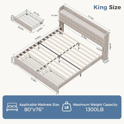Upholstered King Size Platform Bed with Headboard, view 3