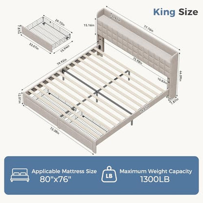 Upholstered King Size Platform Bed with Headboard, view 3