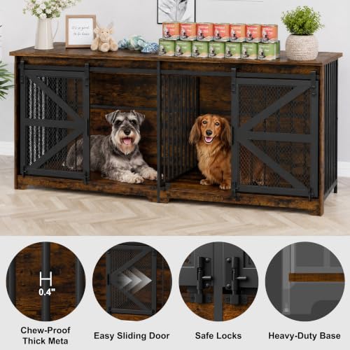 63in Double Dog Crate Furniture with Sliding Door, view 5