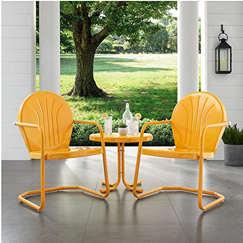 Griffith 3-Piece Outdoor Chair and Side Table Set, Retro Metal Bistro Patio Sets for Porch, Tangerine