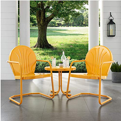 Griffith 3-Piece Outdoor Chair and Side Table Set, Retro Metal Bistro Patio Sets for Porch, Tangerine