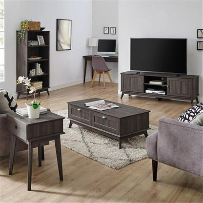 Wood Coffee Table with 2 Drawers, Smoke Oak Finish, 45 x 22 in, Engineered Wood and Metal, Durable Laminate, Scandinavian Design Living Room Table with Storage
