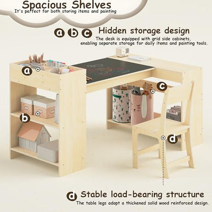 Kids Art Table and 1 Chairs Set, Kids Craft Table with Storage, view 6